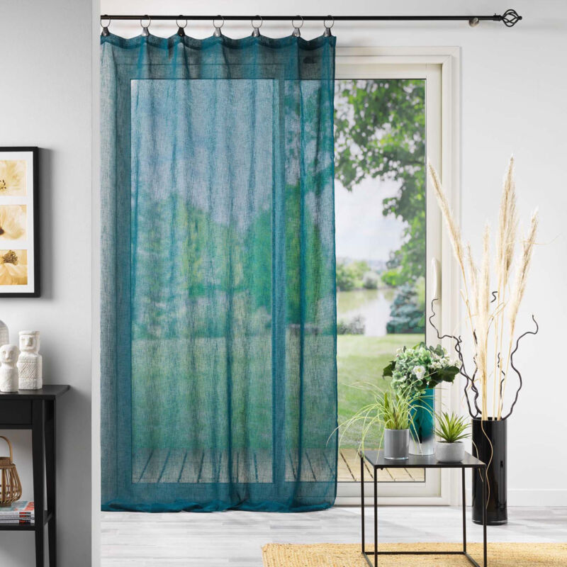 Voilage effet lin à anneaux 140 x 240 cm Linka bleu