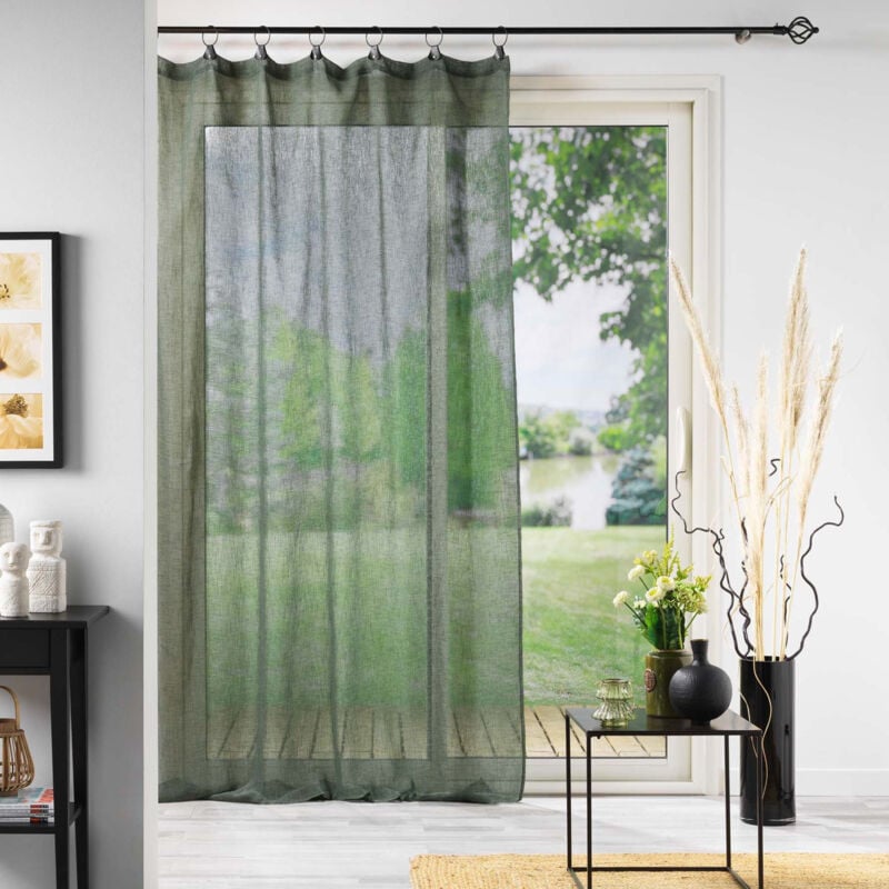 Voilage effet lin à anneaux 140 x 240 cm Linka Kaki