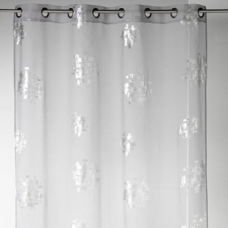 Voilage - Effet lin imprimés argentés Gris clair 140x240 cm