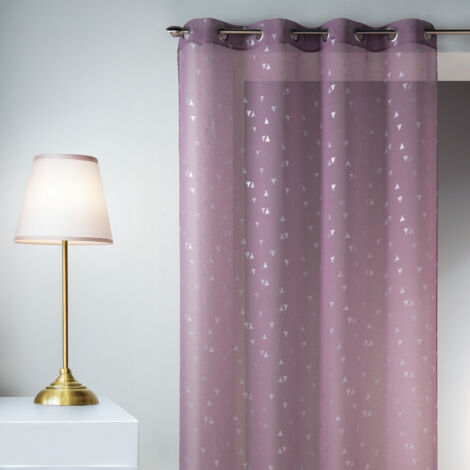 Voilage en étamine à impressions argentées 'triangle' violet parme 140x240 cm – 100% polyester – Prêt-à-poser avec œillets ronds argentés