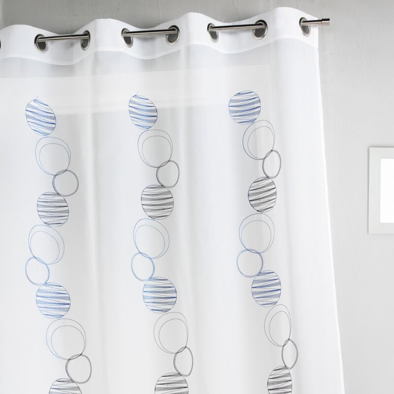 Voilage en étamine à imprimés rond et cercle Bleu 140x260 cm