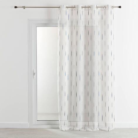 Voilage en étamine à jacquard rayé Bleu Paon 140x260 cm