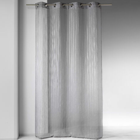 Voilage en Etamine à Rayures Fantaisies Gris clair 140x240 cm
