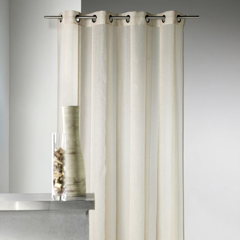 Voilage en étamine à rayures verticales tons sur tons Beige 140x260 cm