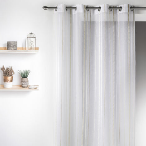 Voilage en Etamine avec Rayures Verticales Beige 140x260 cm