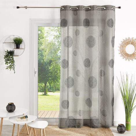 Voilage en Etamine Brodé de Ronds Mélés Gris clair 140x240 cm