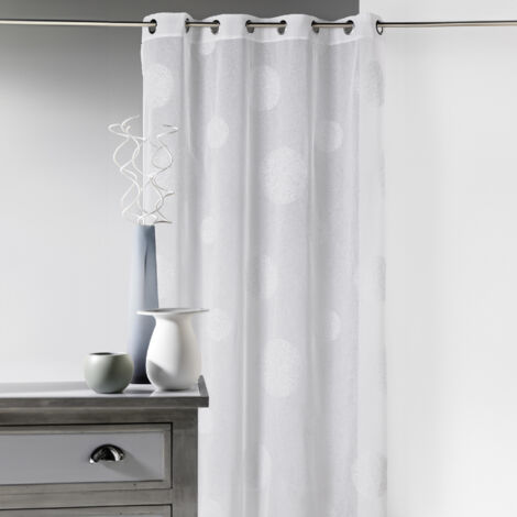 Voilage en Etamine Brodé ronds fils lurex brillants Blanc 140x240 cm