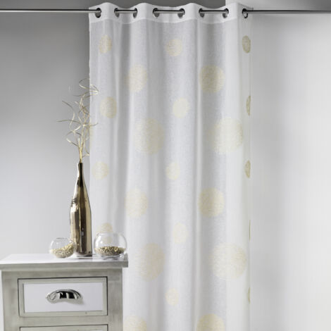 Voilage en Etamine Brodé ronds fils lurex brillants Doré 140x240 cm