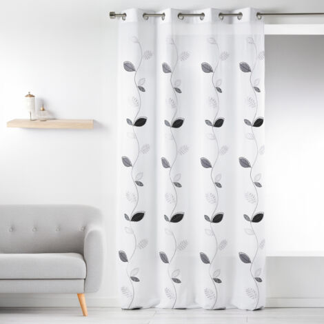 Voilage en Etamine Brodée "Feuille Design" Blanc 140x240 cm