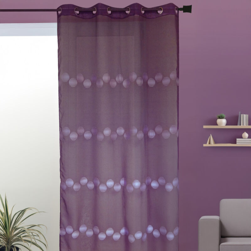 Voilage en Etamine Brodée Pleine Lune Prune 140x240 cm