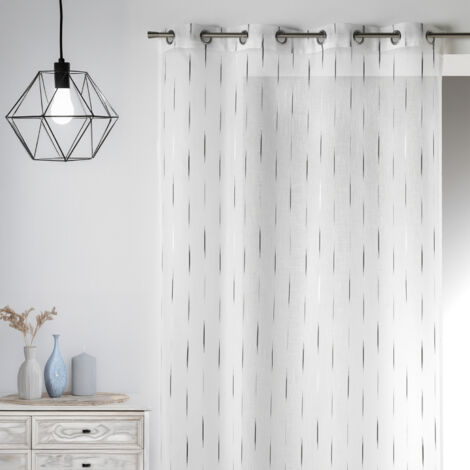 Voilage en Etamine Jacquard "Traits Fins" Gris clair 140x260 cm
