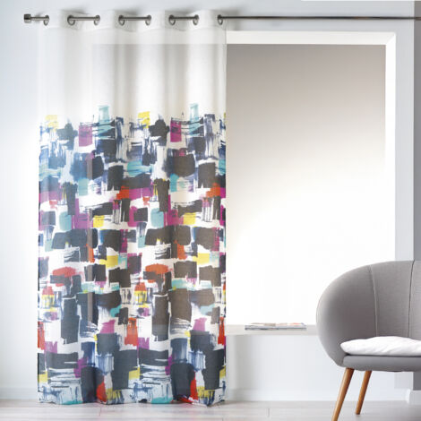 Voilage en Etamine Légère Imprimée - Effet "Tableau" Rouge 140x240 cm