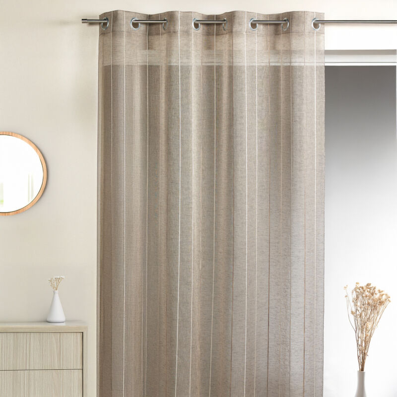 Voilage en étamine tissée à rayures verticales Taupe 150x260 cm