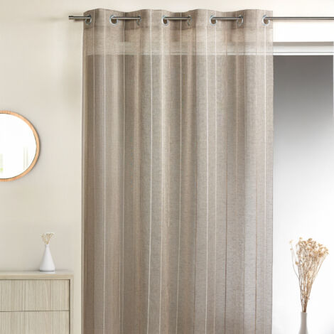 Voilage en étamine tissée à rayures verticales Taupe 150x260 cm