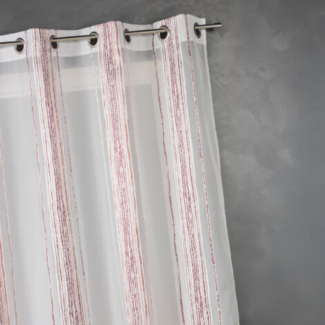 Voilage en jacquard à fines rayures verticales Bordeaux 140x260 cm