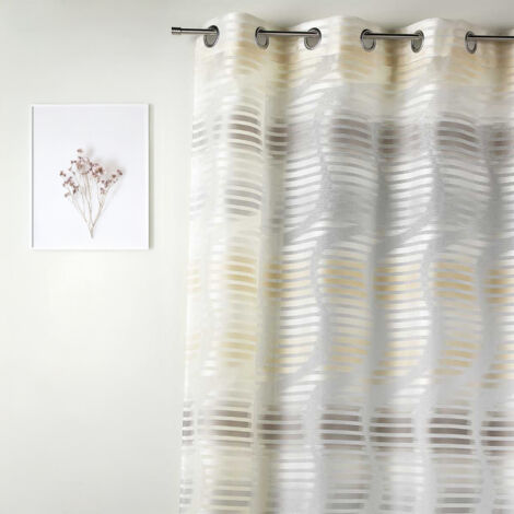 Voilage en jacquard fantaisie à rayures verticales ondulées Gris clair 140x240 cm