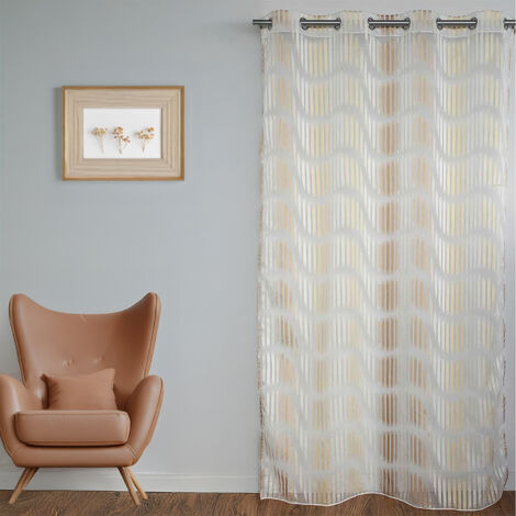 Voilage en jacquard fantaisie à rayures verticales ondulées Ivoire 140x240 cm