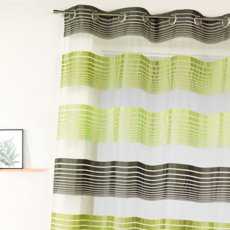 Voilage en organza à fines rayures horizontales Vert tilleul 140x240 cm