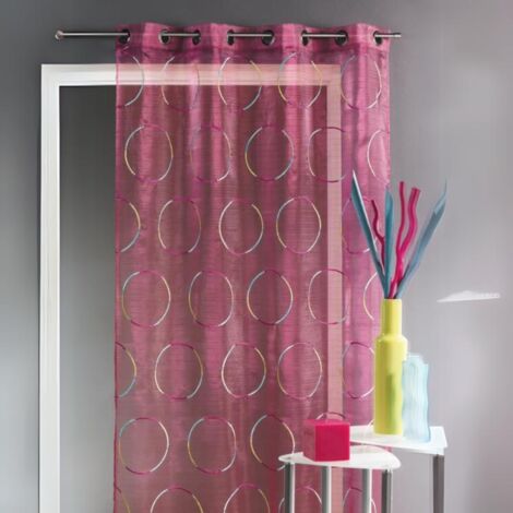 Voilage en Organza avec cercles brodés Fuchsia 140x240 cm