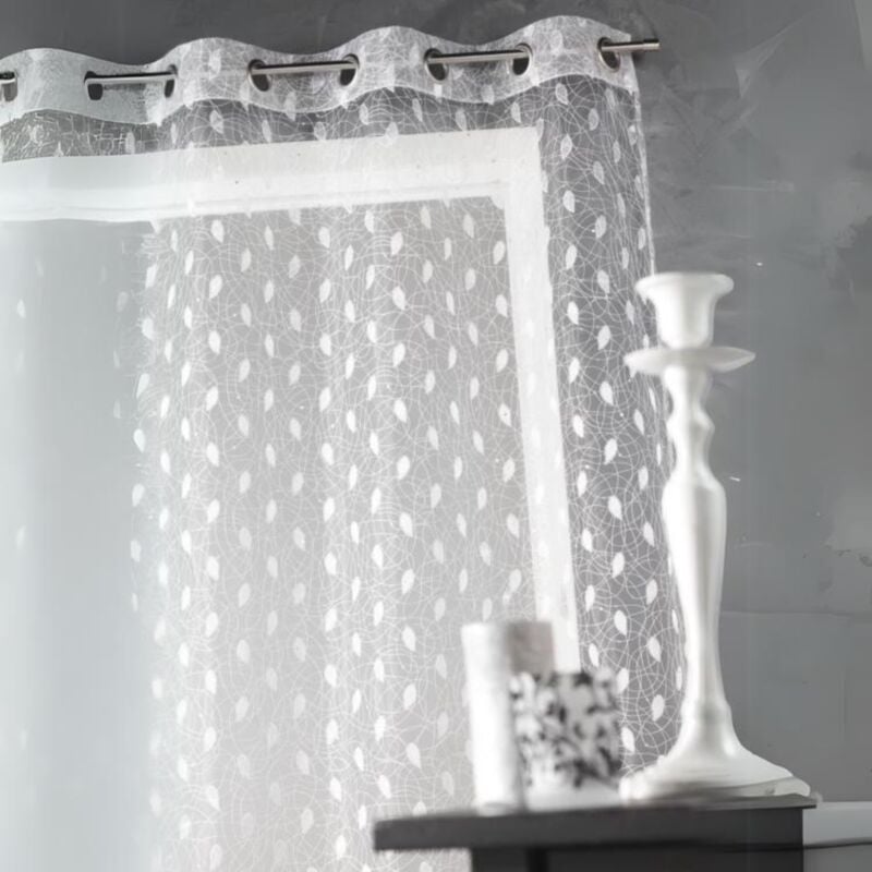 Voilage en organza brodé à imprimés fantaisies Blanc 140x240 cm