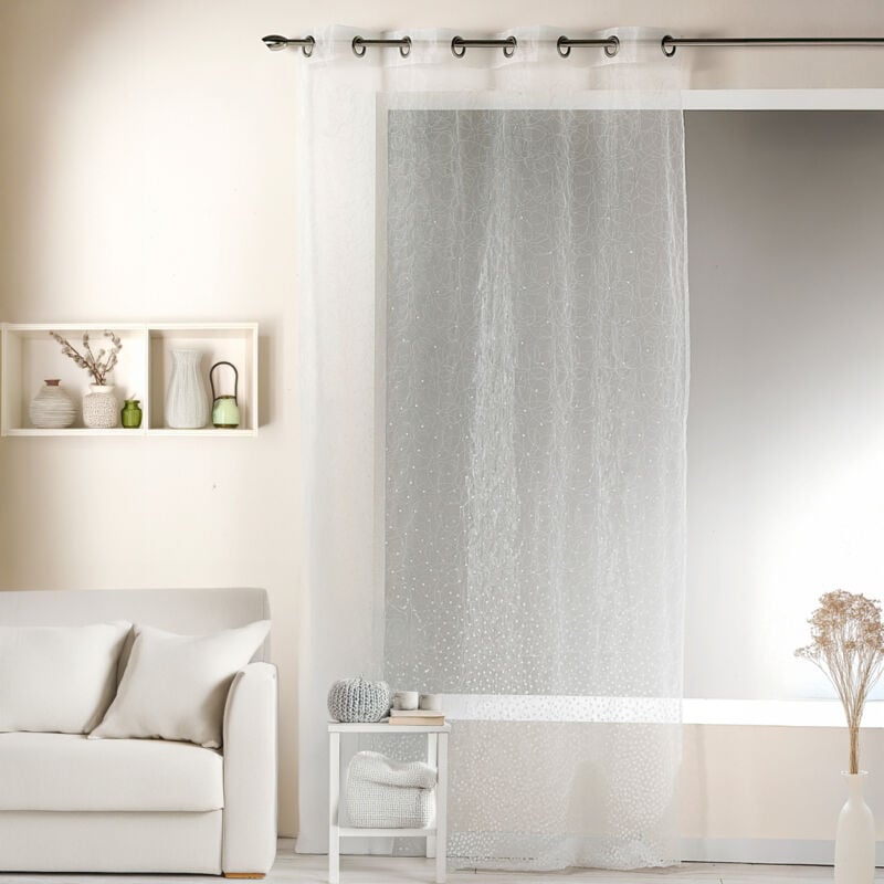Voilage en organza dévoré et brodé Blanc 140x240 cm