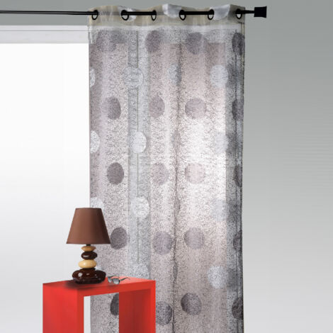 Voilage en Organza Jacquard brodé motif gros rond Gris clair 130x240cm