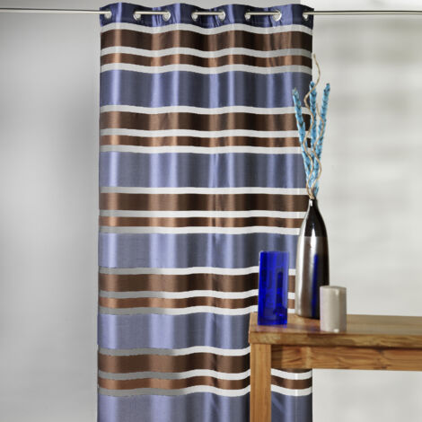 Voilage en Organza rayures horizontales Bleu 140x240 cm