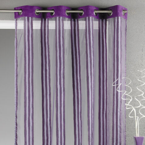 Voilage en Organza Rayures verticales Prune 140x260 cm