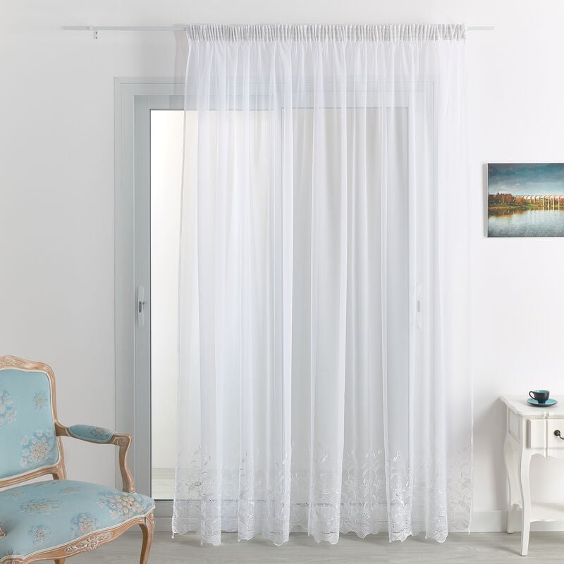 Voilage en voile avec base brodée Blanc 300x240 cm