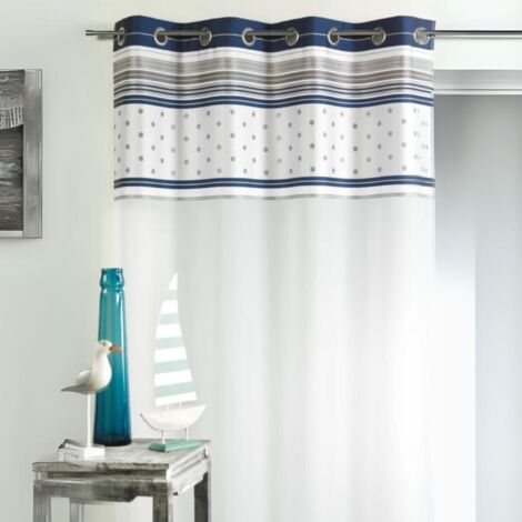 Voilage en voile avec parement à rayures horizontales Bleu Marine 140x240 cm