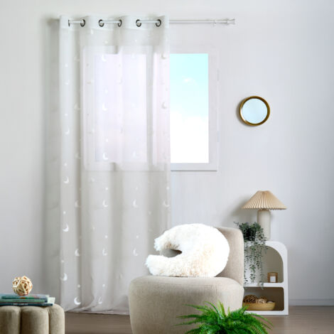 Voilage enfant brodé étoiles et lunes Naturel 140x260 cm