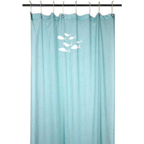 Voilage Esprit Marin Motifs Poissons Turquoise 140x260 cm
