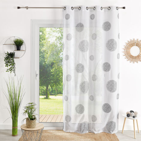 Voilage Etamine Brodé Ronds Mêlés blanc Blanc cassé 140x350 cm
