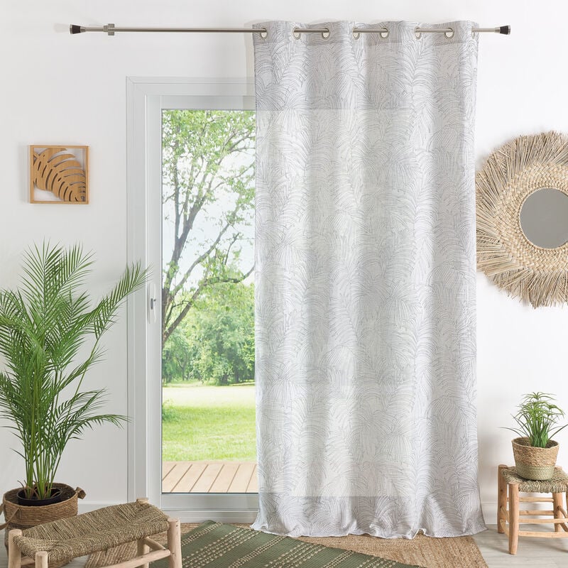 Voilage feuilles de palmier poly-lin Argent 140x240 cm