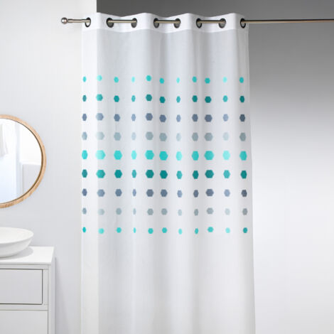Voilage fantaisie à pois géométriques Bleu azur 140x240 cm