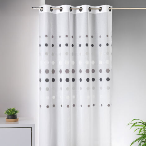 Voilage fantaisie à pois géométriques Gris clair 140x240 cm