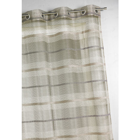Voilage fantaisie à rayures horizontales de différentes tailles Taupe 140x240 cm