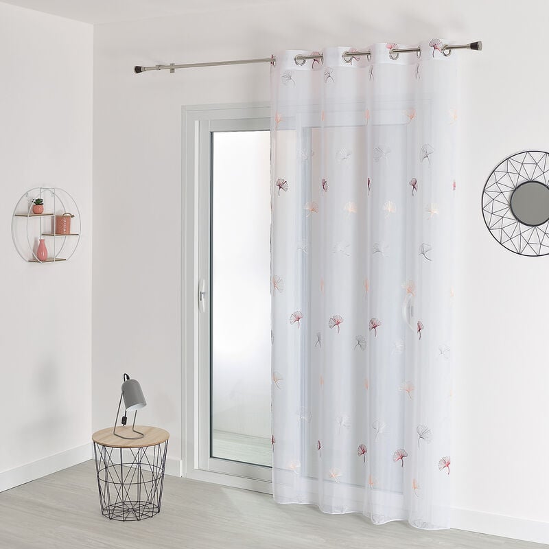 Voilage fantaisie brodé feuilles de gingko Terracotta 140x260 cm