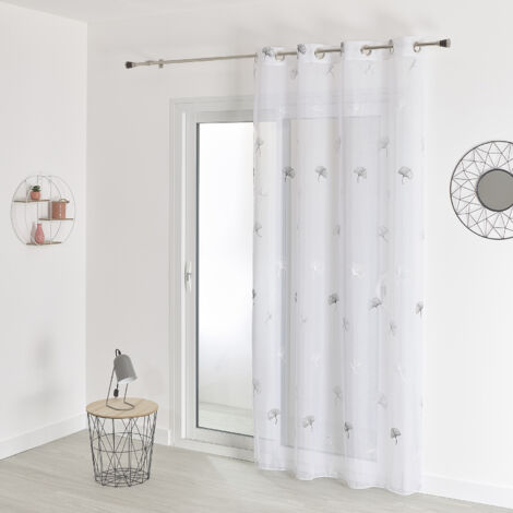 Voilage fantaisie brodé feuilles de gingko Gris clair 140x260 cm