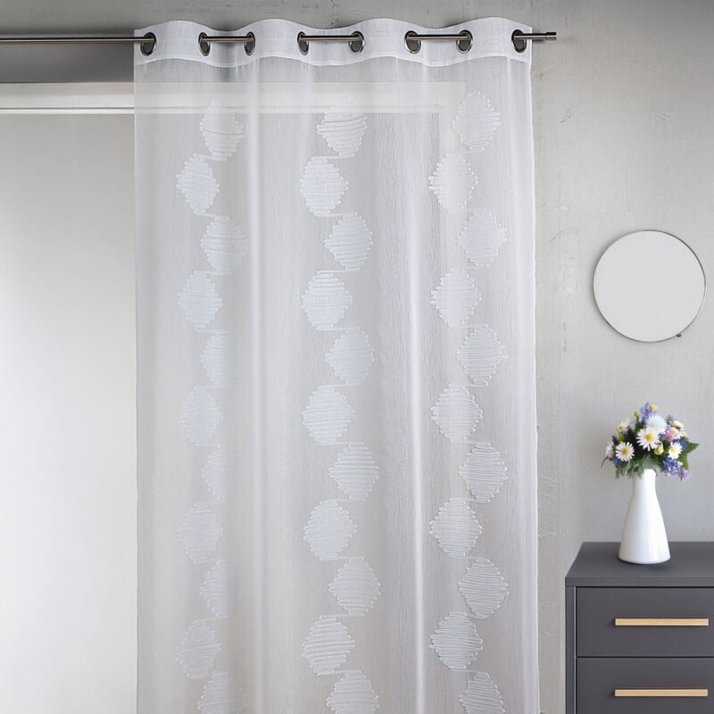 Voilage fantaisie brodé ton sur ton Blanc 140x240 cm