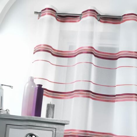 Voilage fantaisie tissé rayure horizontale Vieux rose 140x240 cm