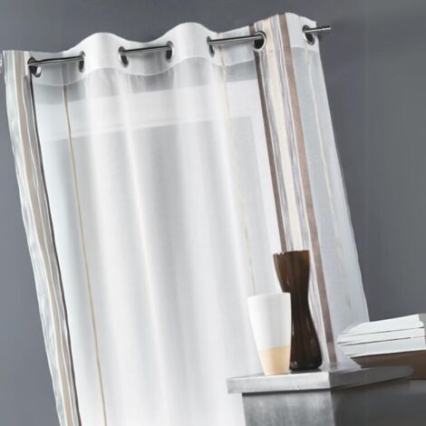 Voilage fantaisie tissé rayure verticale Beige 145x260 cm