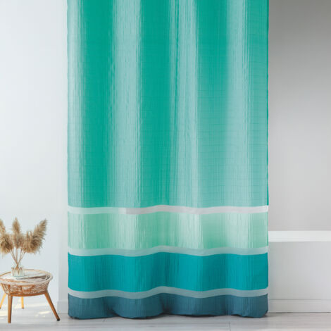 Voilage fantaisie tissée avec rayures horizontales Turquoise 140x240 cm