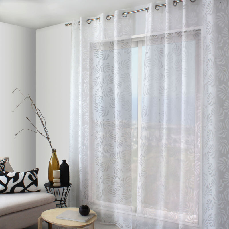 Voilage feuillage abstrait Blanc 140x240 cm