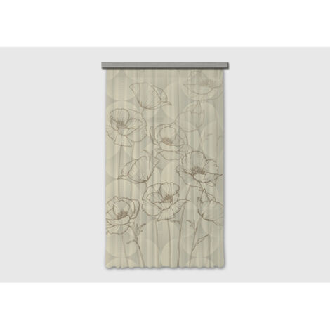 Voilage fleurs noir minimaliste sur fond beige - 1 pièce - L 140 cm x H 245 cm