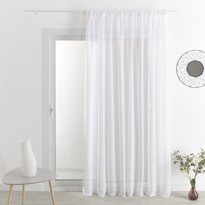 Voilage ignifugé certifié Non Feu M1 - Effet lin finition galon fronceur Blanc 300x240 cm