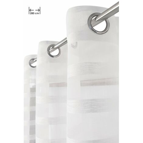 Voilage Grande Largeur 280 x 240 cm à Oeillets Rayures Satinées Horizontales Blanc - Blanc