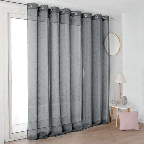 Voilage grande largeur léger à aspect lin Gris Foncé 285x250 cm