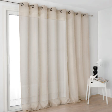 Voilage grande largeur semi-transparent 300x250 cm – 55% polyester 45% lin – Finition avec 16 œillets – Prêt à poser – Linder