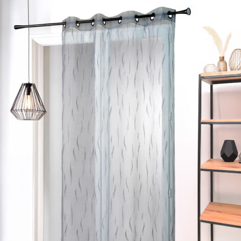 Voilage gris organza brodé motif de brindilles Gris clair 140x240 cm
